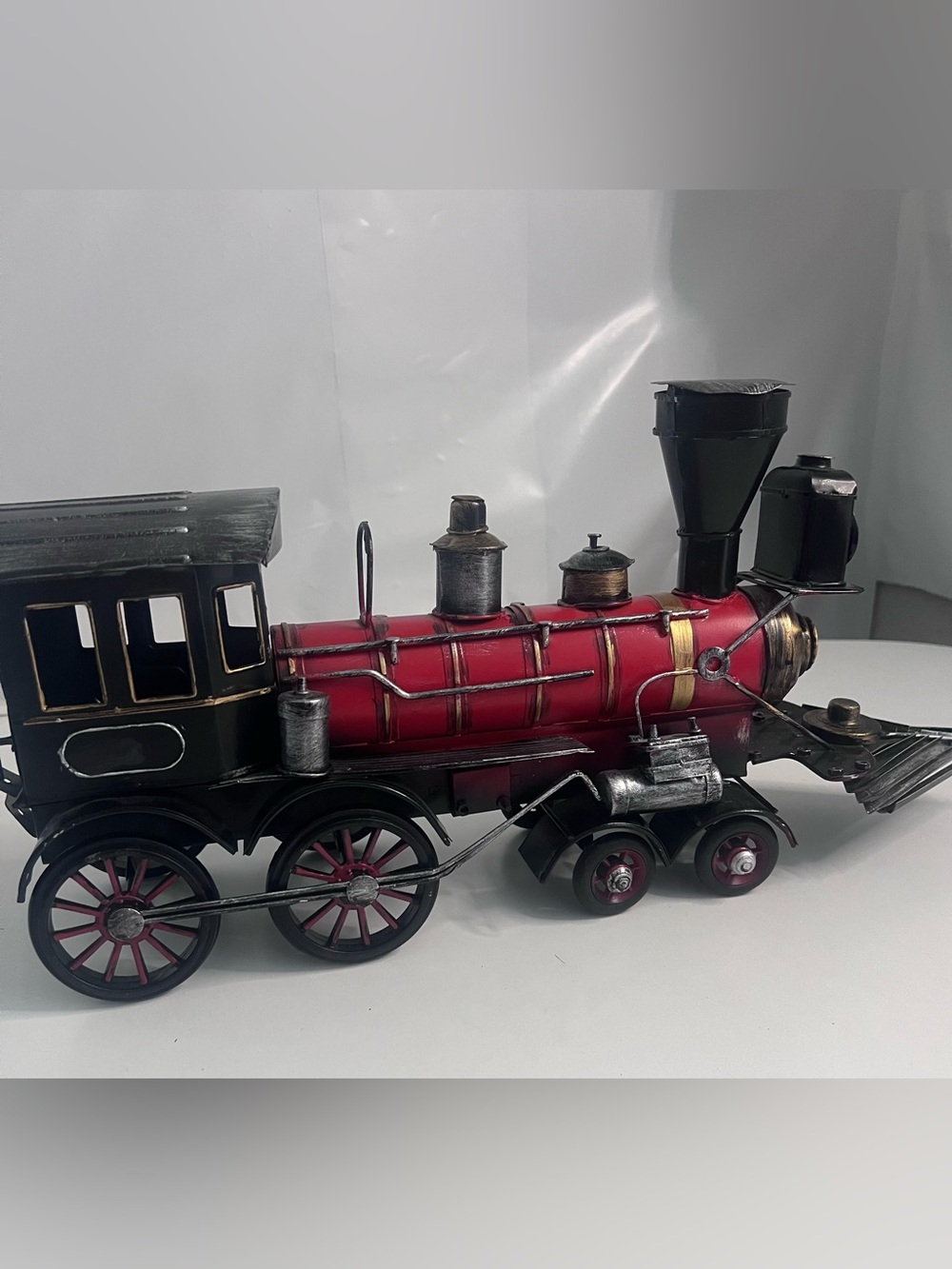 Red Metal Locomotive Decorative Train Accent
